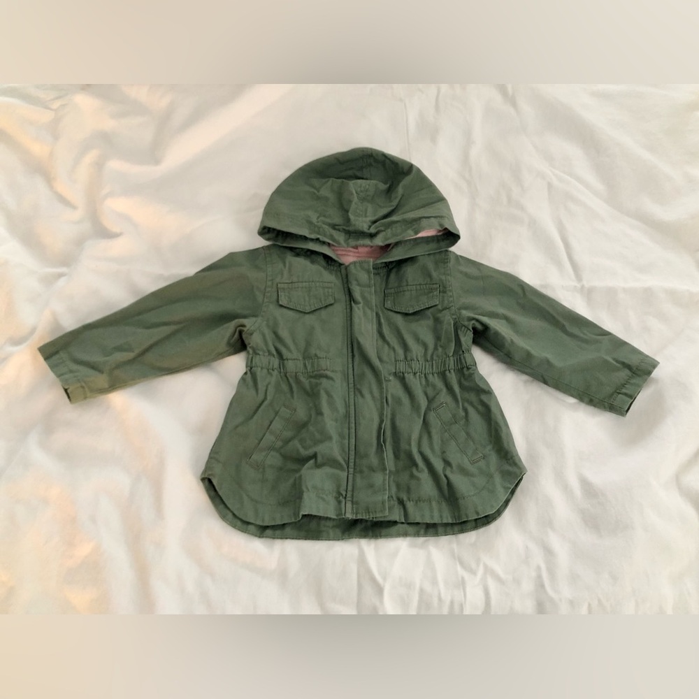 Old Navy Olive Green Hooded Coat with Pink lining for Toddler